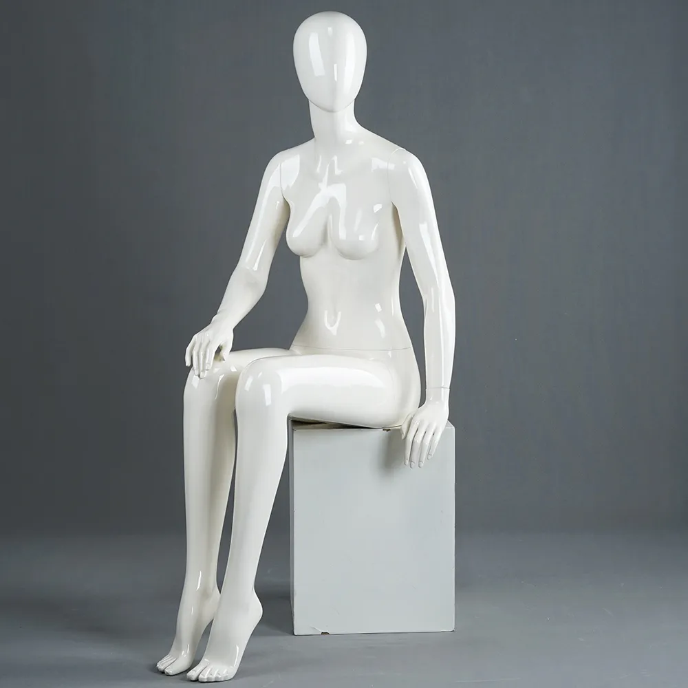 SQF-3 Glossy white egg head female sitting mannequin on sale