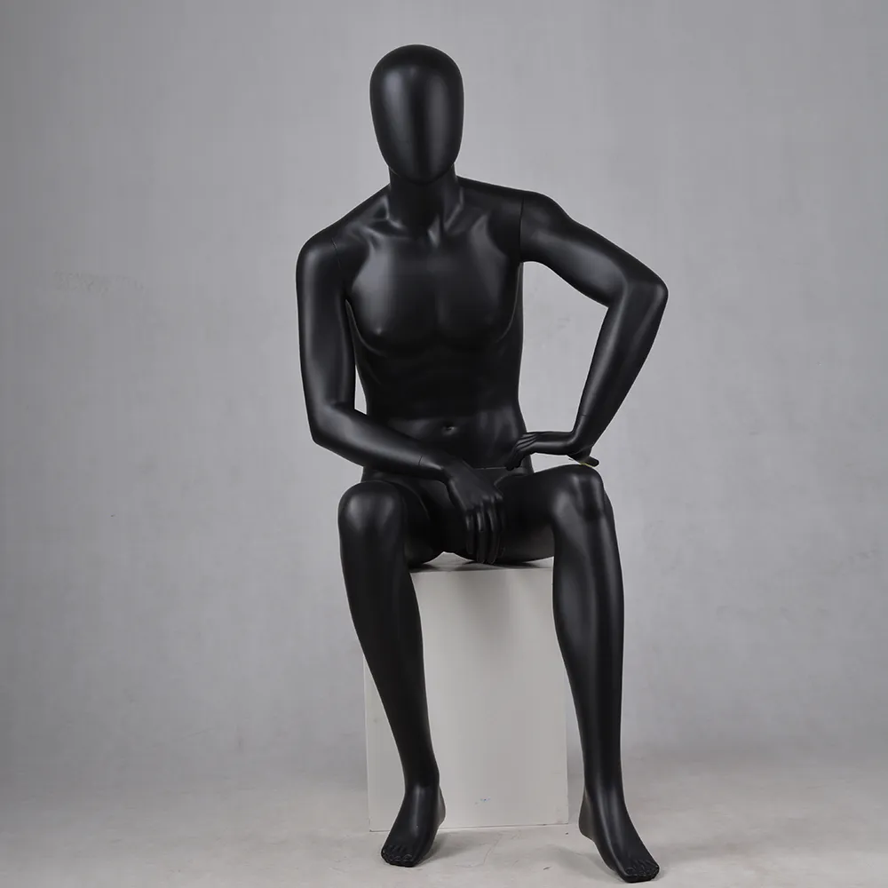 CM-01 Sitting black mannequin male for display