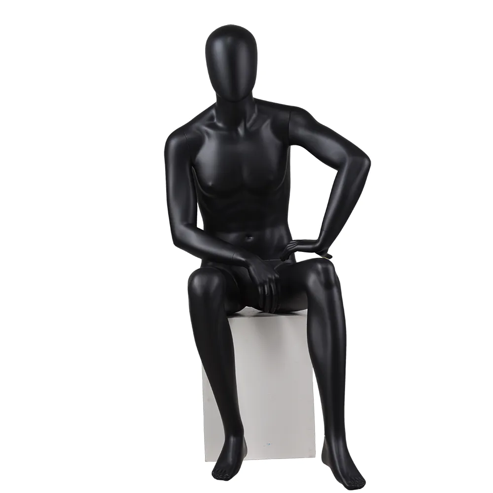CM-01 Sitting black mannequin male for display