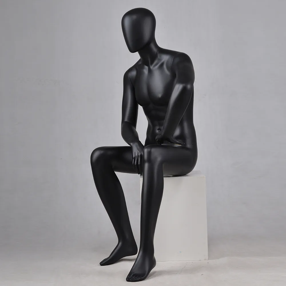 CM-01 Sitting black mannequin male for display