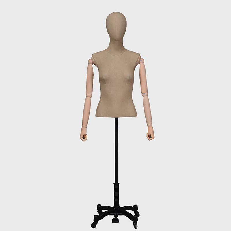 Vintage female mannequin fabric mannequin torso wooden arm